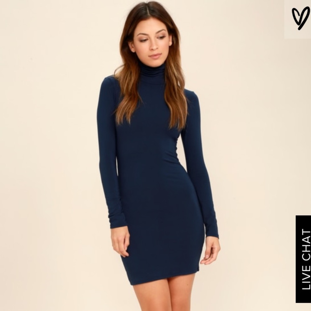 Lulus Navy Blue Long Sleeve Turtleneck Dress